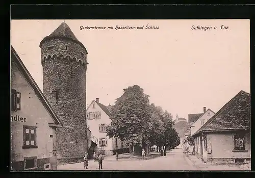 AK Vaihingen a. Enz, Grabenstrasse mit Haspelturm und Schloss