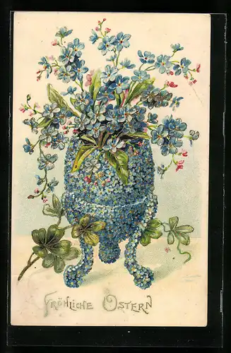 Künstler-AK Blaue Blumen erblühen in einer Blumenvase, Blumenbild