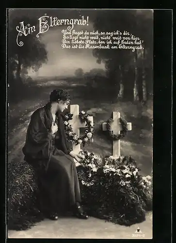 AK Am Elterngrab!, Und fragst du mich, so sag ich`s dir..., trauerndes Mädchen