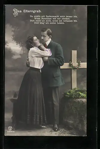 AK Junge Frau wird mit Zaubermacht immer an das Elterngrab gezogen