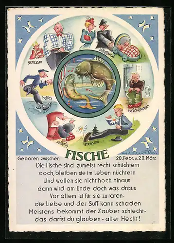Künstler-AK Die Fische sind zumeist recht schüchtern..., Sternzeichen, Horoskpo, Astrologie