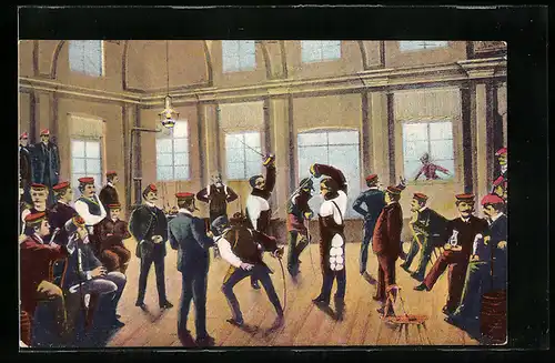 Künstler-AK Heidelberg, Mensur in der Hirschgasse, studentische Szene