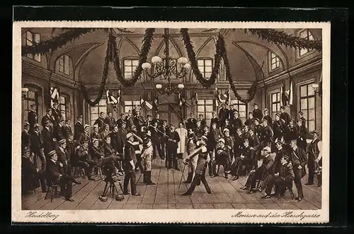 AK Heidelberg, Studenten bei einer Mensur auf der Hirschgasse, studentische Szene