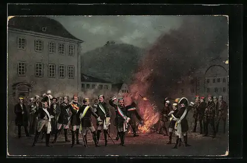 AK Heidelberg, Studenten beim Fackelzug, studentische Szene