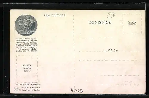 AK Prag, Sokol 1907, Turner und Notenblatt