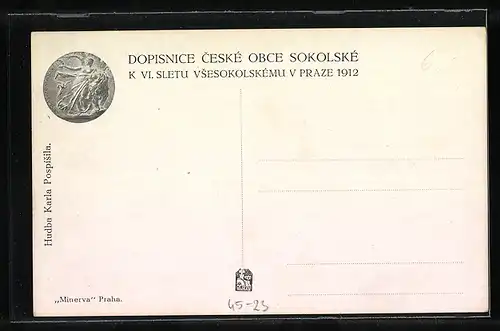 AK Prag, Sokol 1912, Turner und Notenblatt