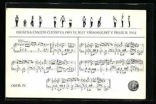 AK Prag, Sokol 1912, Turner, Noten eines Liedes