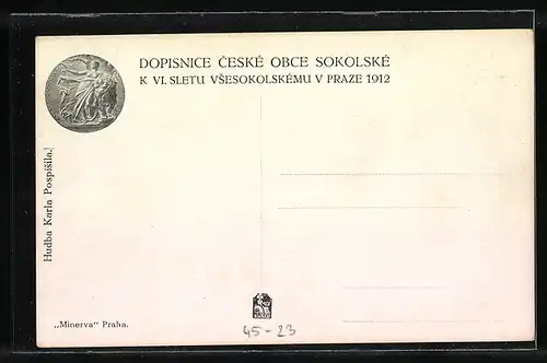 AK Prag, Sokol 1912, Turner, Noten eines Liedes