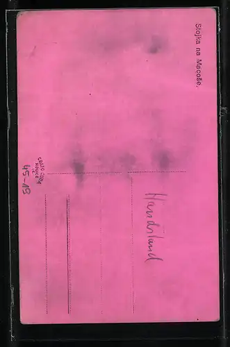 AK Im Handstand auf dem Geländer, Blick auf den Wald, turnen