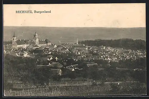 AK Rechnitz, Panorama mit Kirche