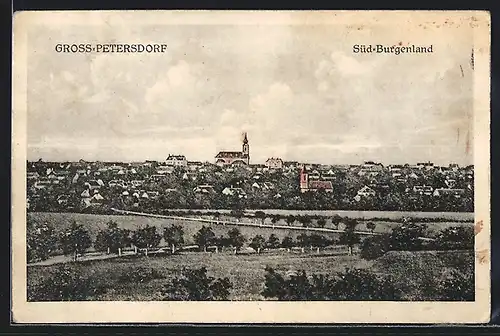 AK Gross-Petersdorf, Panoramablick auf den Ort