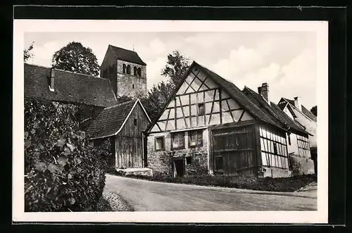 AK Lahr / Schwarzwald, Burgheimer Kirche und Fachwerkhaus