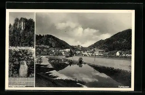 AK Talhausen, Ruine Herrenzimmern, Kriegerdenkmal, Ortsansicht