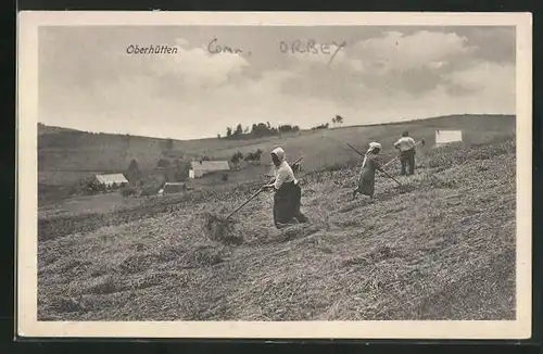 AK Oberhütten, Bauern auf dem Feld