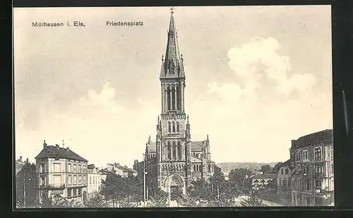 AK Mülhausen, Friedensplatz mit Kirche