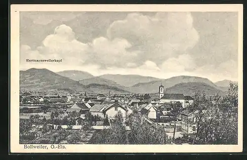 AK Bollweiler O.-Els., Panorama mit blick auf Hartmannsweilerkopf & Kirche