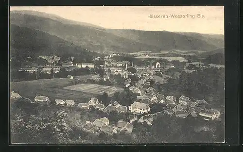 AK Hüsseren-Wesserling i. Els., Panorama mit Brücke und Kirche