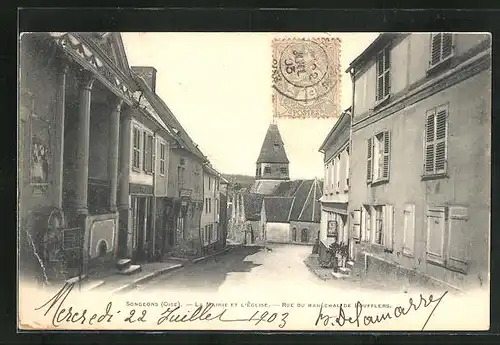 AK Songeons, La Mairie et l'Eglise, Rue du Maréchal de Boufflers