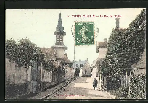 AK Vieux-Moulin, La Rue de l`Eglise, Strassenpartie