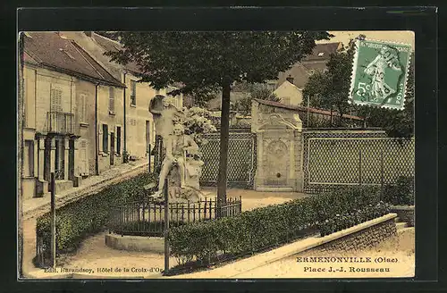 AK Ermenonville, Place J.-J. Rousseau, Denkmal