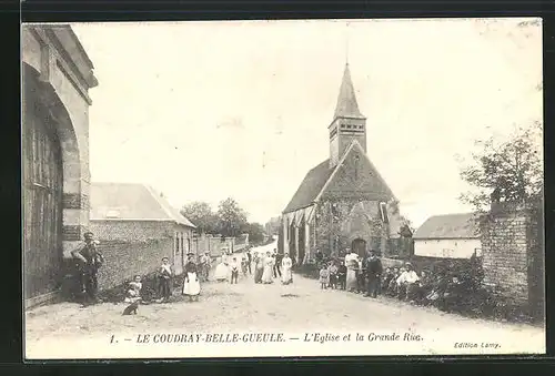 AK Le Coudray-Belle-Gueule, L`Eglise et la Grande Rue