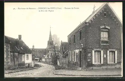 AK Conchy-les-Pots, Bureau de Postes et Rue de l`Eglise