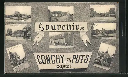 AK Conchy-les-Pots, Acht Ansichten des Ortes