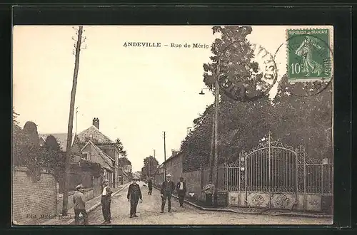 AK Andeville, Rue de Mèric, Strassenpartie