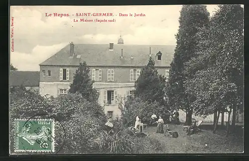 AK Saint-Germer, Dans le Jardin, La Maison