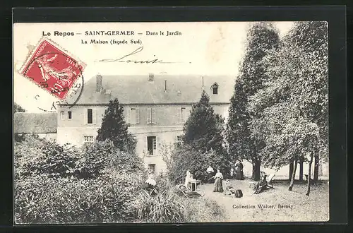 AK Saint-Germer, Le Repos - Dans le Jardin - La Maison