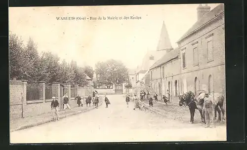 AK Warluis, Rue de la Mairie et des Ecoles, Strassenpartie