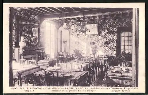 AK Fleurines, Forêt d`Halatte, Le vieux Logis, Hôtel-Restaurant Chausson, Intérieur de la grande Salle à manger