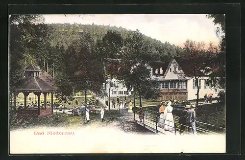 AK Bad Niedernau, Ortspartie mit Pavillon und Brücke