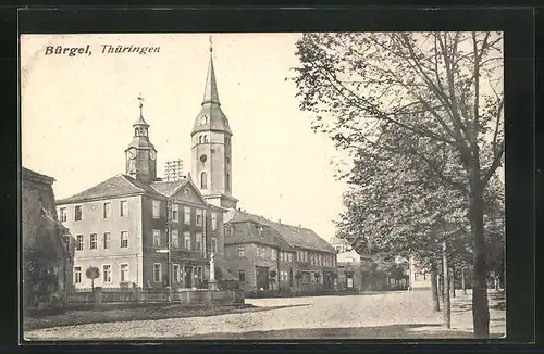 AK Bürgel / Thüringen, Marktplatz mit Rathaus und Kirche
