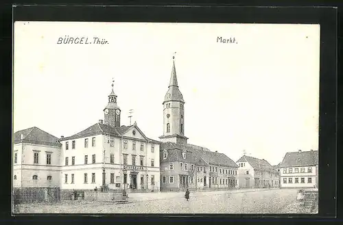 AK Bürgel i. Thür., Markt mit Rathaus und Kirche