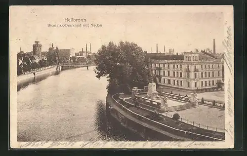 AK Heilbronn, Neckar-Hotel und Bismarck-Denkmal