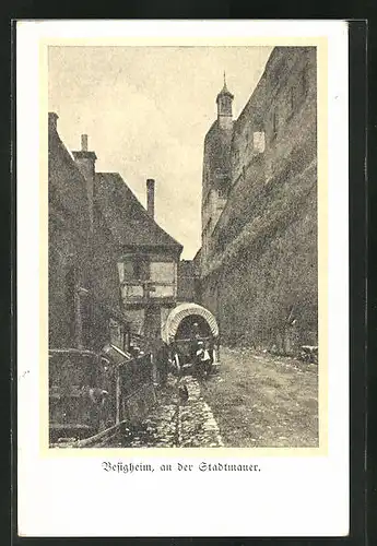 AK Besigheim, Planwagen an der Stadtmauer