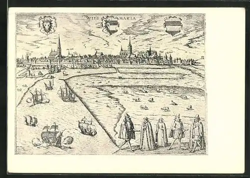 AK Wismar, Panorama nach einer Radierung aus Braun-Hogenberg um 1580