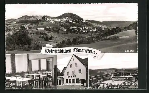 AK Löwenstein, Gasthaus zur Sonne und Totalansicht