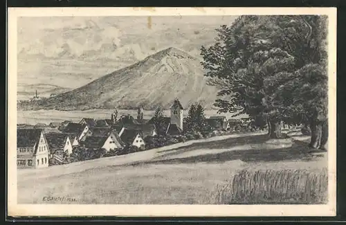 Künstler-AK Neuhausen a. d. Erms, Nussbäume an der Glemser Strasse