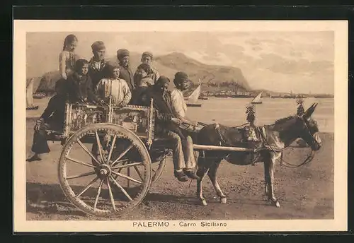 AK Palermo, Carro Siciliano, Italiener mit Eselgespann