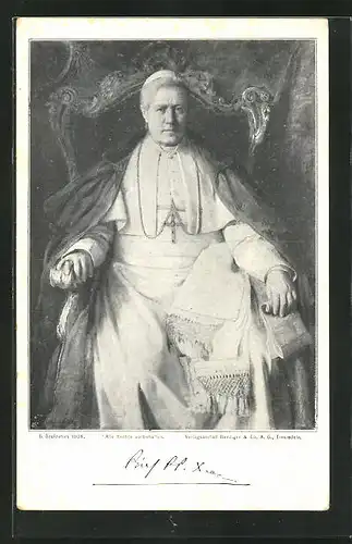 Künstler-AK Papst Pius X. auf dem heiligen Stuhl