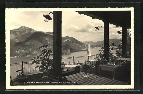 AK St. Gilgen am Abersee, Alpengasthaus Weisswand, Blick von der Terrasse