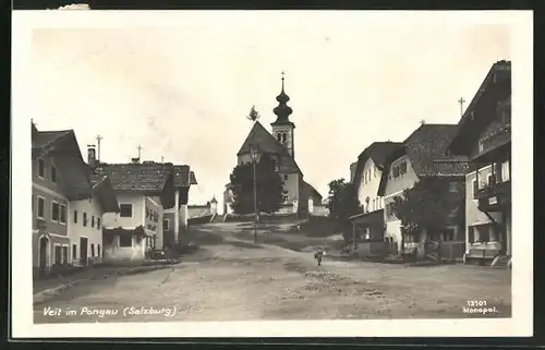 AK St. Veit im Pongau, Dorfplatz mit Kirche