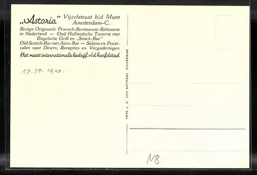 AK Amsterdam-C., Astoria, Oud-Hollandsche Taverne, Vijzelstraat b. d. Munt