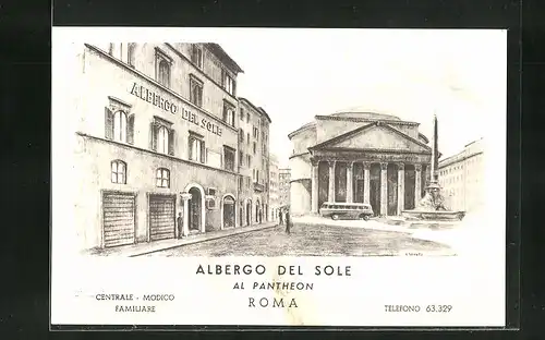 Künstler-AK Roma, Albergo del Sole al Pantheon