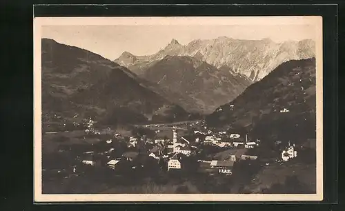 AK Schruns / Montafon, Ortsansicht gegen die Berge