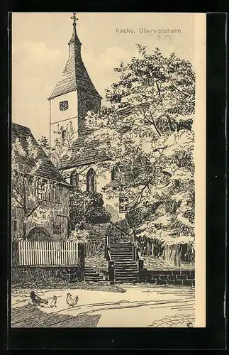 Künstler-AK Obereisesheim, Blick auf die Kirche