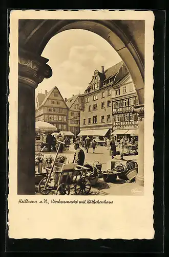 AK Heilbronn a. N., Wochenmarkt mit Käthchenhaus