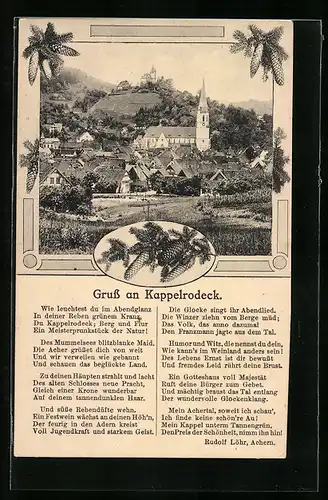 AK Kappelrodeck, Ortsansicht mit Kirche, Gedicht von Rudolf Löhr